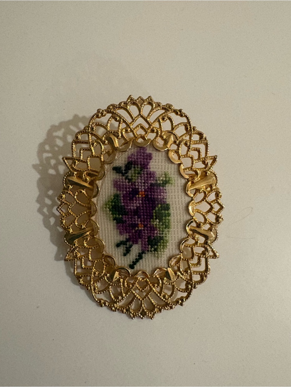 Vintage Needlepoint Brooch